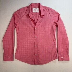 Frank & Eileen Barry Shirt Women L Pink Windowpane Plaid Cotton Pocket Button Up